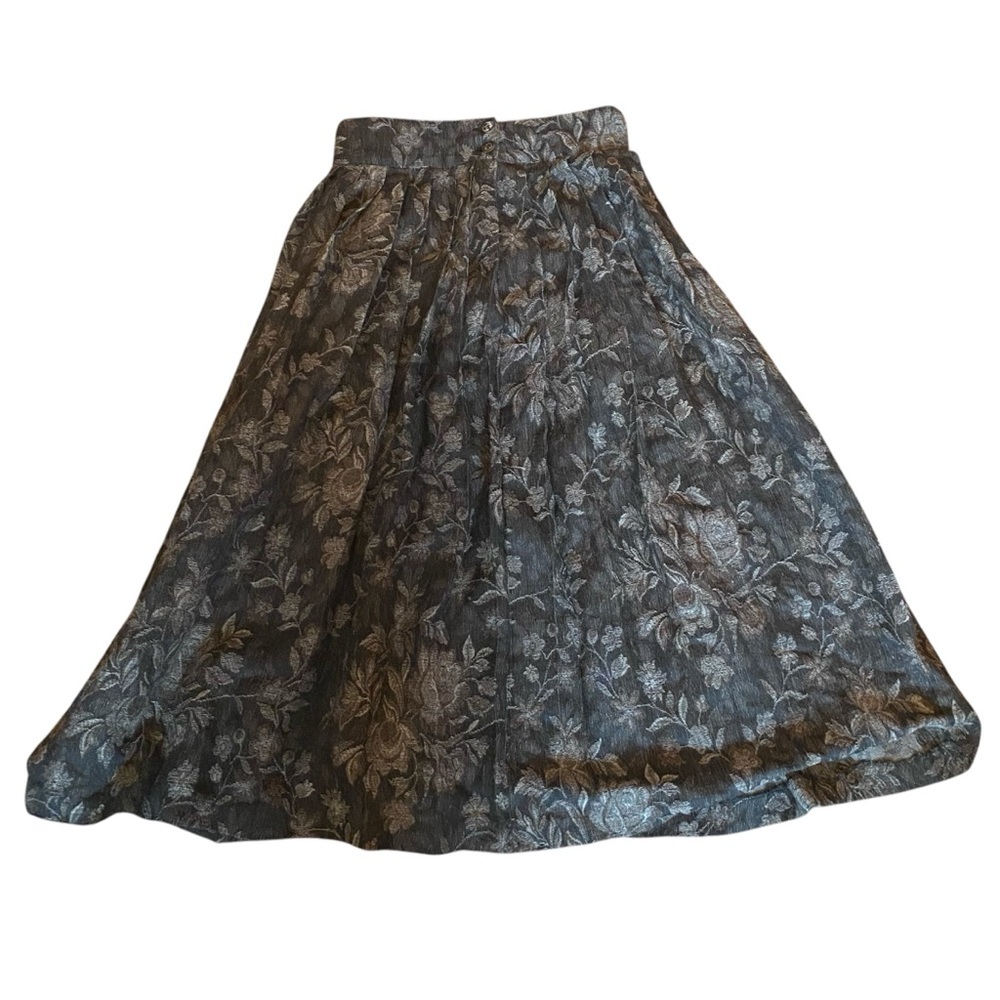 Vintage Italian Deni Cler Elegant Floral Skirt in Dull Brown and Gray
